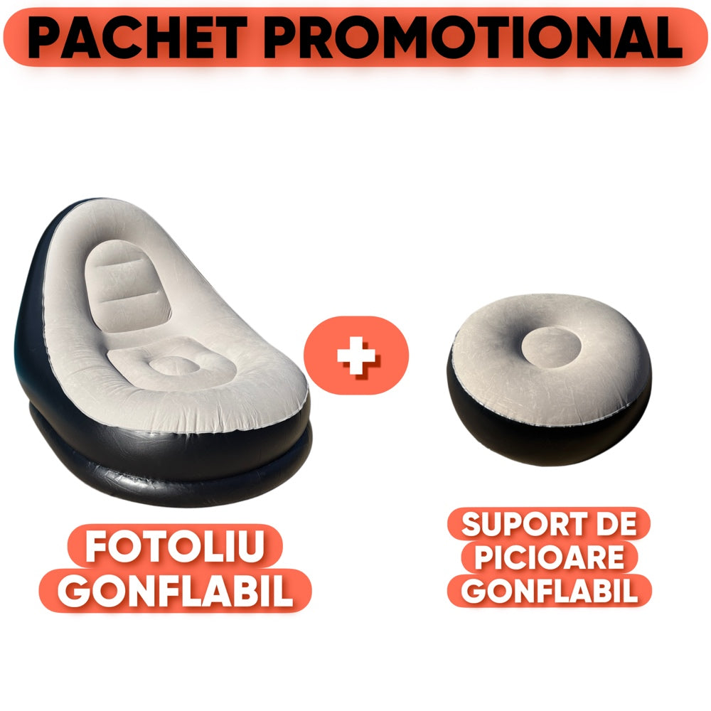 Fotoliu Gonflabil Leneș + Taburet picioare CADOU🎁