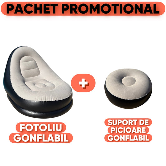 Fotoliu Gonflabil Leneș + Taburet picioare CADOU🎁