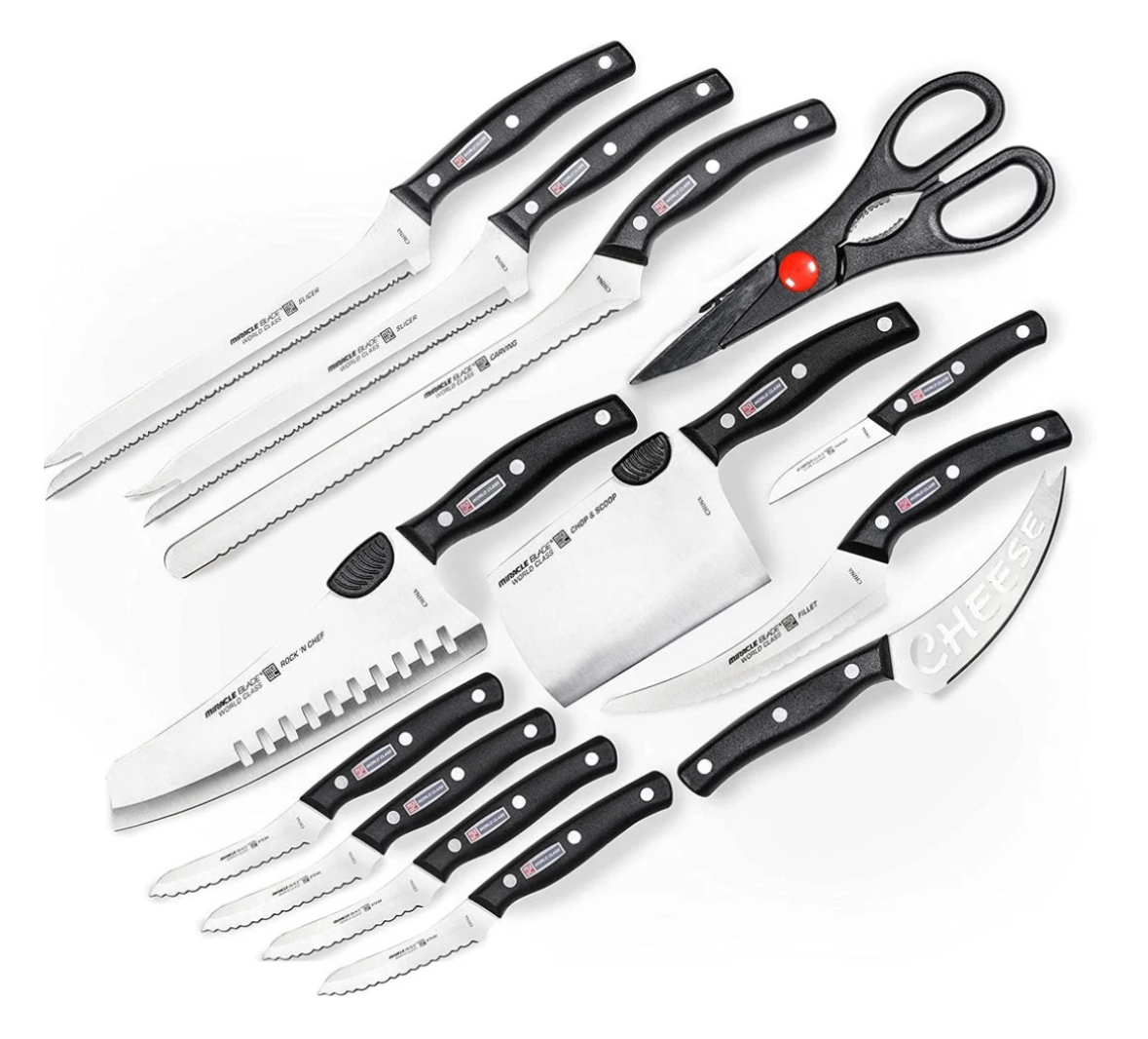 🔪 Set Profesional 12 Cuțite Premium Miracle Blade + Foarfecă Multifuncțională CADOU 🎁